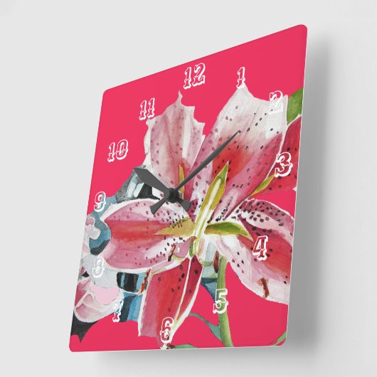 Rote Blume Lily Lilies Blume Quadratische Wanduhr (Winkel)