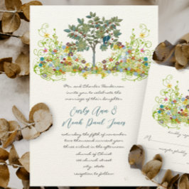 Rote Blume Love Birds Bäume Einladung Hochzeit