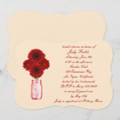 Rote Blume Mason Jar Bridal Dusche Einladung (Vorne/Hinten)