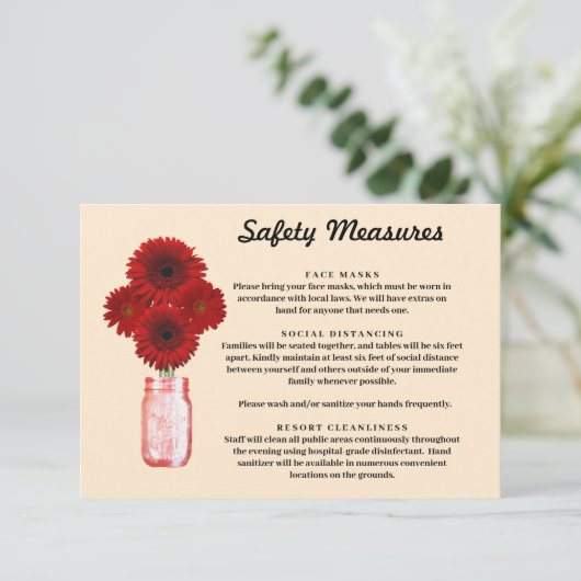 Rote Blume Mason Jar Sicherheitsmaßnahmen Begleitkarte (Stehend Vorderseite)