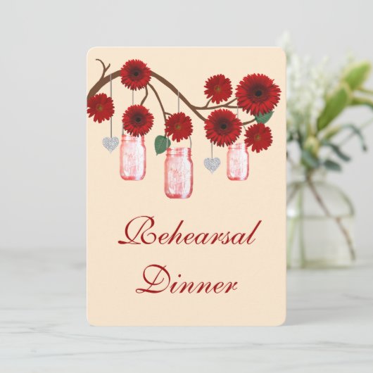 Rote Blume Mason Jars Probe Einladung (Stehend Vorderseite)