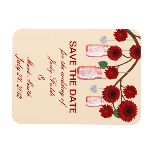 Rote Blume Mason Jars speichern das Date Magnet (Horizontal)