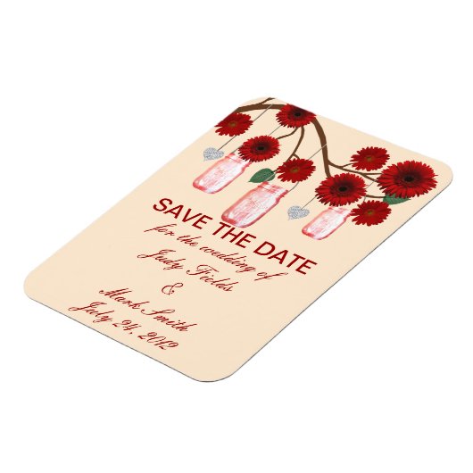 Rote Blume Mason Jars speichern das Date Magnet (Linke Seite)