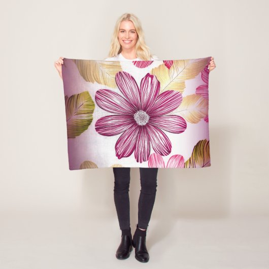 Rote Blume mit Blätter Fleecedecke (Beispiel)