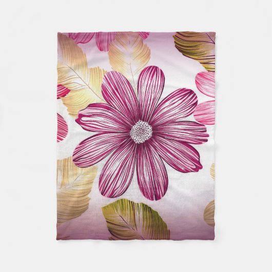 Rote Blume mit Blätter Fleecedecke (Vorderseite)