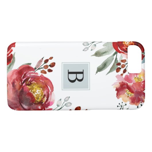 Rote Blume mit einfacher Monogramm Case-Mate iPhone Hülle (Rückseite (Horizontal))