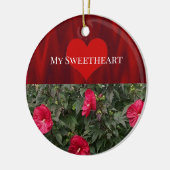 Rote Blume mit Herzverzierung Keramik Ornament (Links)