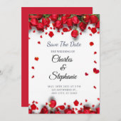 Rote Blume mit romantischen Rotherzen Einladung (Vorne/Hinten)