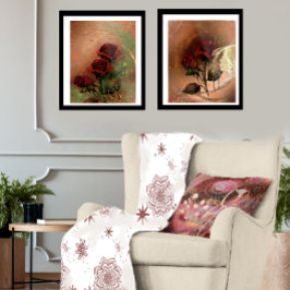 Rote Blume mit Sternen Fleece Blanket