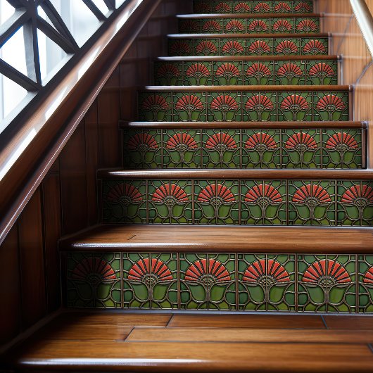 Rote Blume Mitte des Jahrhunderts Symmetrie und Ha Fliese