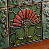 Rote Blume Mitte des Jahrhunderts Symmetrie und Ha Fliese