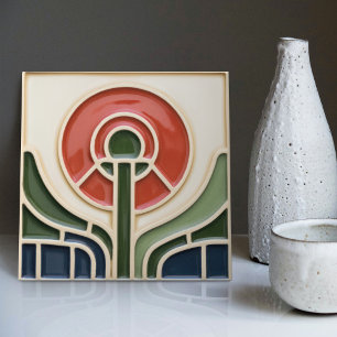 Rote Blume Mittelalter Symmetrie Kunst und Handwer Fliese