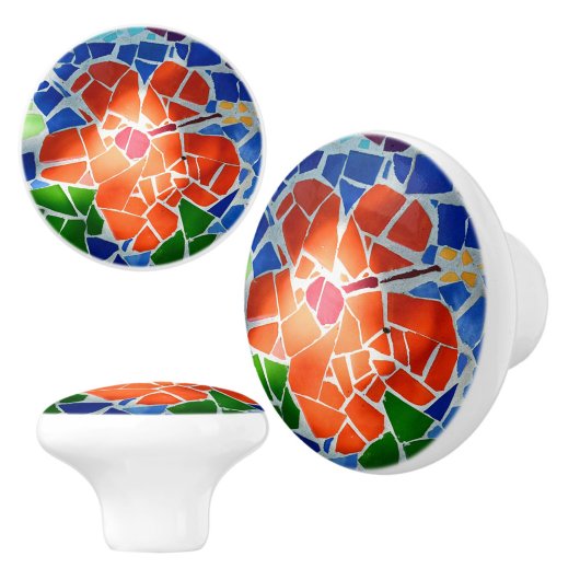 Rote Blume Mosaik Keramikknauf