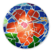 Rote Blume Mosaik Keramikknauf (Vorderseite)