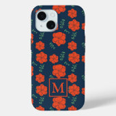 Rote Blume Muster Dunkelblaues Monogramm Case-Mate iPhone Hülle (Rückseite)