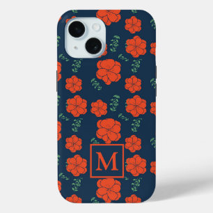 Rote Blume Muster Dunkelblaues Monogramm Case-Mate iPhone Hülle