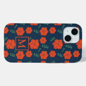 Rote Blume Muster Dunkelblaues Monogramm Case-Mate iPhone Hülle (Rückseite (Horizontal))