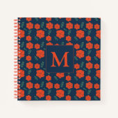 Rote Blume Muster Dunkelblaues Monogramm Notizblock (Vorderseite)