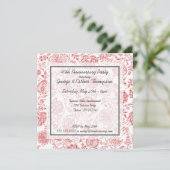 Rote Blume Muster Hochzeit Jahrestag Einladungen (Stehend Vorderseite)