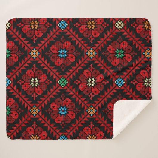 Rote Blume Palästina Stickerei täreez Muster Sherpadecke (Vorderseite (Horizontal))