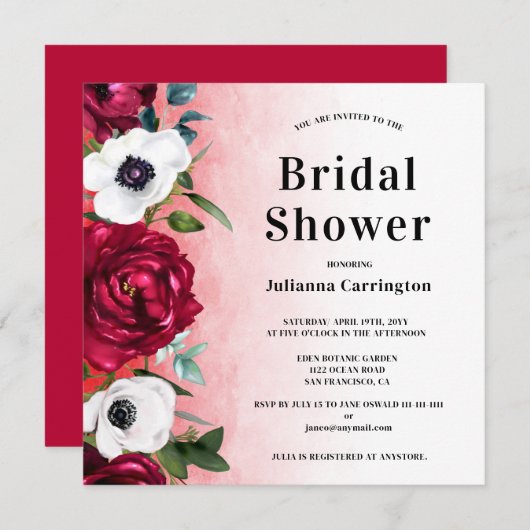 Rote Blume Platz Brautdusche Einladung (Vorne/Hinten)