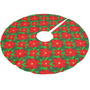 Rote Blume Poinsettia Muster Polyester Weihnachtsbaumdecke