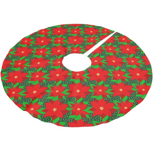 Rote Blume Poinsettia Muster Polyester Weihnachtsbaumdecke (Schrägansicht)