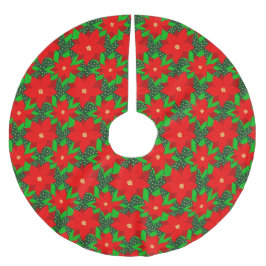 Rote Blume Poinsettia Muster Polyester Weihnachtsbaumdecke