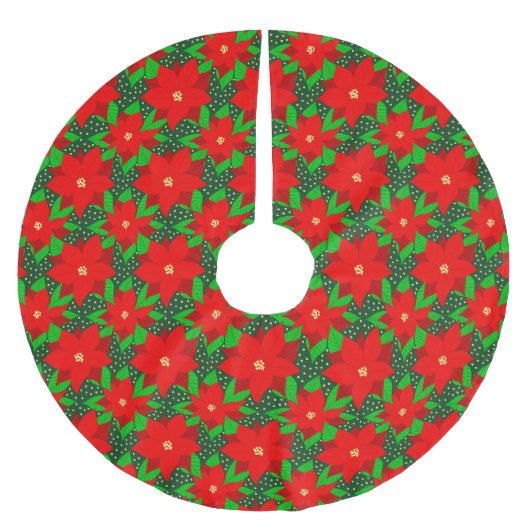 Rote Blume Poinsettia Muster Polyester Weihnachtsbaumdecke (Vorderseite)
