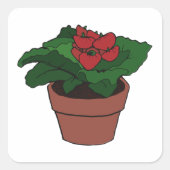 Rote Blume Pot Pflanze Square Aufkleber (Vorderseite)