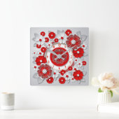 Rote Blume Quadratische Wanduhr (Zuhause)