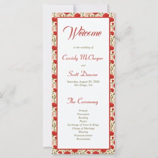 Rote Blume Romantisches Hochzeitsprogramm (Vorderseite)