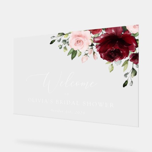 Rote Blume, rosa Blume, Brautparty Willkommen Acrylschild (Winkel)