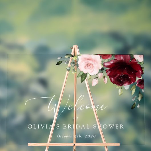 Rote Blume, rosa Blume, Brautparty Willkommen Acrylschild (Neutral)