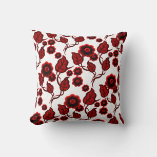 Rote Blume, rote Blätter, Blumenkohl Kissen