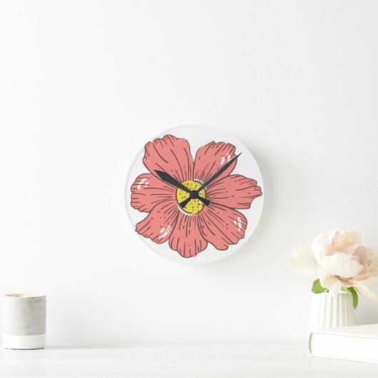 Rote Blume Runde Wanduhr (Zuhause)