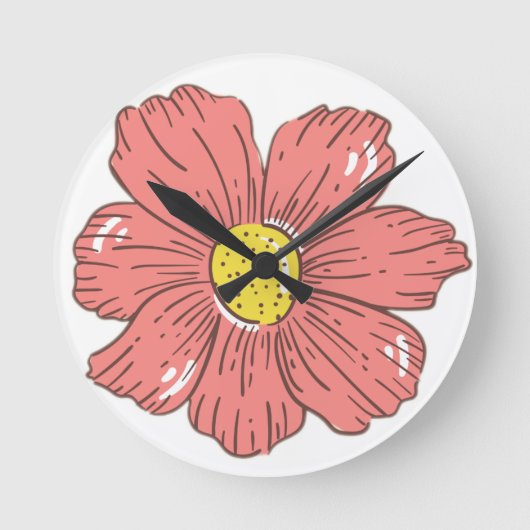 Rote Blume Runde Wanduhr (Vorderseite)