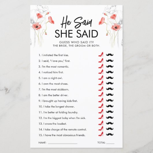 Rote Blume, sagte er, sie sagte Game | Anpassbar (Vorderseite)