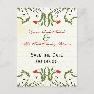 Rote Blume Save the Date Vintag Postkarte