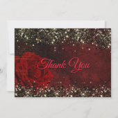 Rote Blume Schwarze Imitate Gold Glitzer Dankeskarte (Vorderseite)