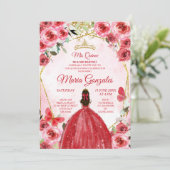 Rote Blume Spanische Girl, 15. Geburtstag Einladung (Stehend Vorderseite)