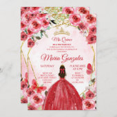 Rote Blume Spanische Girl, 15. Geburtstag Einladung (Vorne/Hinten)
