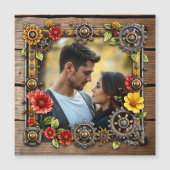 Rote Blume Steampunk Personalisiertes Foto Magneteinladung (Vorderseite)