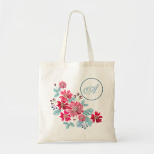 Rote Blume, stylish, Monogramm Tragetasche