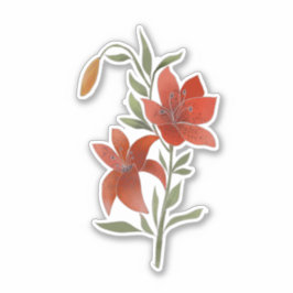 Rote Blume, Tigerlilie, Blume und Blätter Aufkleber