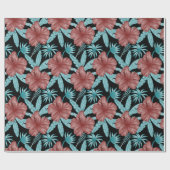 Rote Blume tropisches nahtloses Muster und blaue B Geschenkpapier (Flach)