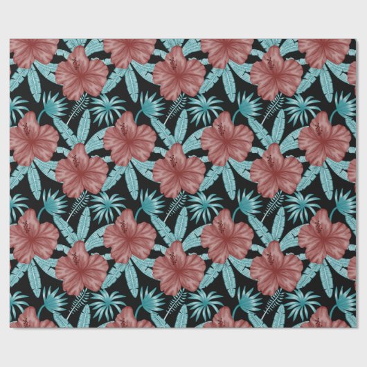 Rote Blume tropisches nahtloses Muster und blaue B Geschenkpapier (Flach)