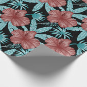 Rote Blume tropisches nahtloses Muster und blaue B Geschenkpapier (Ecke)