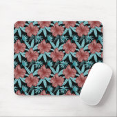 Rote Blume tropisches nahtloses Muster und blaue B Mousepad (Mit Mouse)