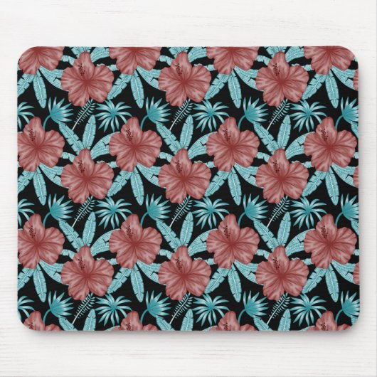 Rote Blume tropisches nahtloses Muster und blaue B Mousepad (Vorne)